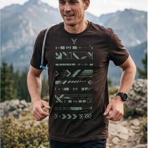 Threyda Art & Apparel Brown Graphic T-Shirt Men's XL Futuristic Geometric Casual